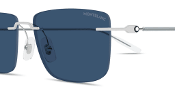 Shop MONTBLANC Snowcap Rimless Rectangle Sunglasses in Silver online.