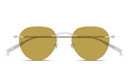 Shop MONTBLANC Snowcap Rimless Panthos Sunglasses in Silver online.
