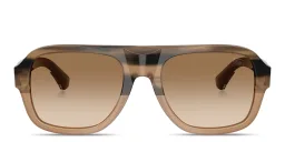 Shop BURBERRY Logo Signature Pilot Sunglasses in Striped Beige online.