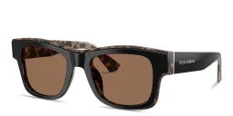 Shop Dolce & Gabbana Logo Signature Square Sunglasses in Black On Red Havana online.