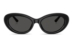 Shop Dolce & Gabbana Engraved Logo Oval Sunglasses in Black online.