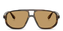 Shop Emporio Armani Logo Signature Pilot Sunglasses in Striped Dark Green online.
