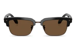 Shop GIORGIO ARMANI Logo Signature Rectangle Sunglasses in Black online.