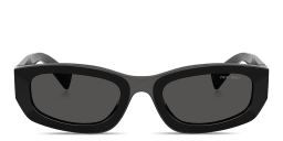 Shop MIU MIU Vertical Logo Irregular Sunglasses in Black online.