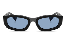 Shop MIU MIU Vertical Logo Irregular Sunglasses in Black online.