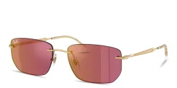 Shop Ray-Ban Logo Signature Unisex Rimless Irregular Sunglasses in Polished Arista Gold online.