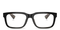 Shop Dolce & Gabbana Logo Signature Wide Rectangle Eyeglasses in Black On Red Havana online.