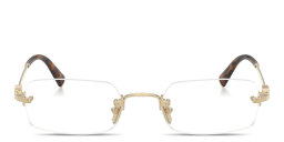 Shop MIU MIU Vertical Logo Rimless Rectangle Eyeglasses in Polished Gold online.
