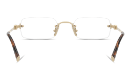 Shop MIU MIU Vertical Logo Rimless Rectangle Eyeglasses in Polished Gold online.