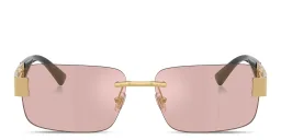 Shop VERSACE Greca Rimless Rectangle Sunglasses in Gold online.
