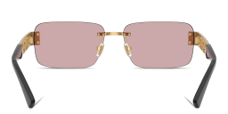 Shop VERSACE Greca Rimless Rectangle Sunglasses in Gold online.
