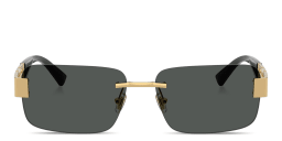 Shop VERSACE Greca Rimless Rectangle Sunglasses in Gold online.