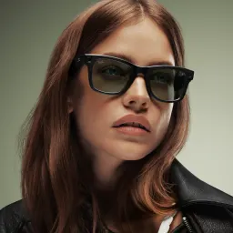 Shop Ray-Ban Meta Wayfarer Transitions® Unisex Square Sunglasses in Shiny Cosmic Blue online.