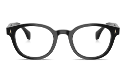 Shop Moncler Logo Signature Unisex Round Eyeglasses in Shiny Black online.