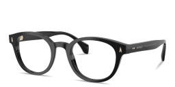 Shop Moncler Logo Signature Unisex Round Eyeglasses in Shiny Black online.