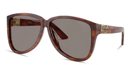 Shop MIU MIU Vertical Logo Oversized Pilot Sunglasses in Striped Tobacco online.