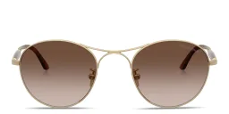 Shop GIORGIO ARMANI Engraved Logo Round Sunglasses in Pale Gold online.