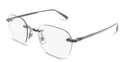 Shop Dunhill Logo Signature Rimless Square Eyeglasses in Ruthenium online.
