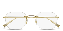 Shop Dunhill Logo Signature Rimless Square Eyeglasses in Gold online.