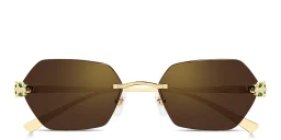 Shop Cartier Panthère de Cartier Rimless Irregular Sunglasses in Gold online.