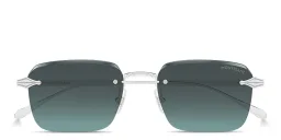 Shop MONTBLANC Nib Rimless Rectangle Sunglasses in Silver online.