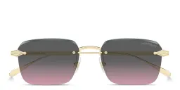 Shop MONTBLANC Nib Rimless Rectangle Sunglasses in Shiny Gold online.