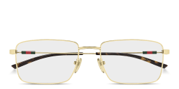 Shop GUCCI Web Wide Rectangle Eyeglasses in Endura Gold online.