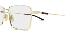 Shop GUCCI Web Wide Rectangle Eyeglasses in Endura Gold online.