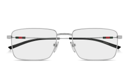 Shop GUCCI Web Wide Rectangle Eyeglasses in Ruthenium online.