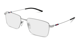 Shop GUCCI Web Wide Rectangle Eyeglasses in Ruthenium online.