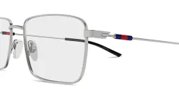 Shop GUCCI Web Wide Rectangle Eyeglasses in Ruthenium online.