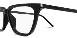 Shop SAINT LAURENT Thin Acetate Cat-Eye Eyeglasses in Shiny Black online.