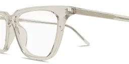 Shop SAINT LAURENT Thin Acetate Cat-Eye Eyeglasses in Transparent Cream online.