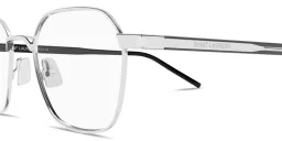 Shop SAINT LAURENT Corner Angle Unisex Panthos Eyeglasses in Silver online.