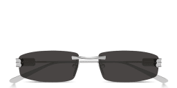 Shop BALENCIAGA Gossip Rimless Rectangle Sunglasses in Shiny Light Ruthenium online.