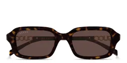 Shop GUCCI Logo Signature Rectangle Sunglasses in Dark Havana online.