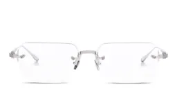 Shop AKONI Juno-Four Unisex Wide Rimless Rectangle Eyeglasses in Silver online.