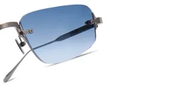 Shop AKONI Juno-Three Unisex Rimless Rectangle Sunglasses in Palladium online.