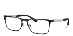 Shop Emporio Armani Engraved Logo Wide Rectangle Eyeglasses in Matte Black online.