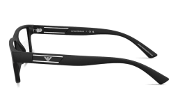 Shop Emporio Armani Eagle Logo Wide Rectangle Eyeglasses in Matte Black online.