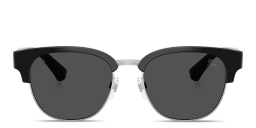 Shop BURBERRY Engraved Logo Round Sunglasses in Black online.