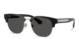 Shop BURBERRY Engraved Logo Round Sunglasses in Black online.
