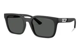 Shop Emporio Armani Eagle Logo Square Sunglasses in Matte Black online.