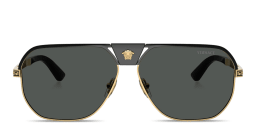 Shop VERSACE Medusa Square Sunglasses in Black Gold online.
