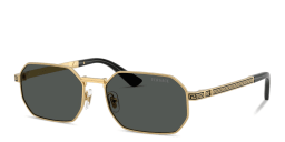 Shop VERSACE Greca Irregular Sunglasses in Gold online.