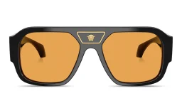 Shop VERSACE Medusa Square Sunglasses in Black online.