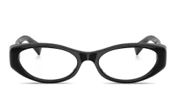 Shop MIU MIU Vertical Logo Wide Oval Eyeglasses in Black online.