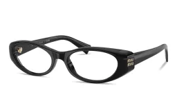 Shop MIU MIU Vertical Logo Wide Oval Eyeglasses in Black online.