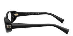 Shop MIU MIU Vertical Logo Wide Oval Eyeglasses in Black online.
