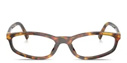 Shop MIU MIU Vertical Logo Oval Eyeglasses in Honey Havana online.
